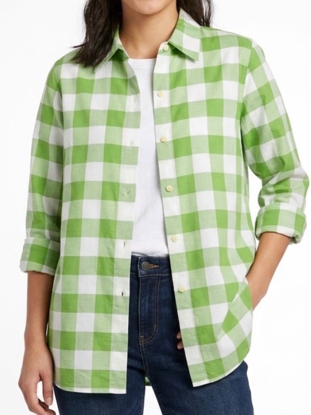Lizden 100% silk Green and White Check Button-Down Shirt size M